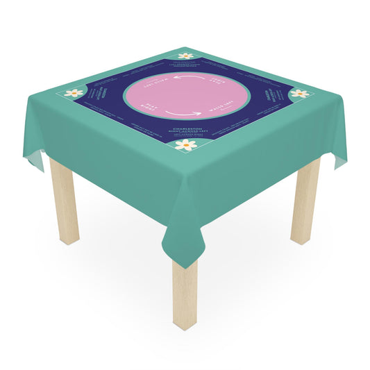 Aqua Blue, Pastel Purple Daisy Mahjong Tablecloth with Instructions – Perfect for Playing Mahjong