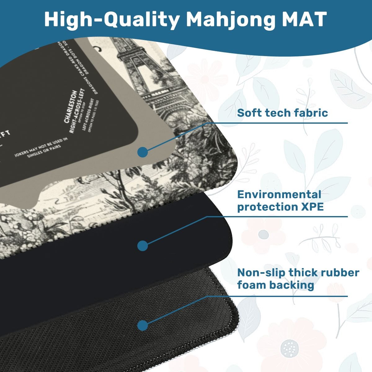 Midnight Toile Mahjong Mat with Storage Case