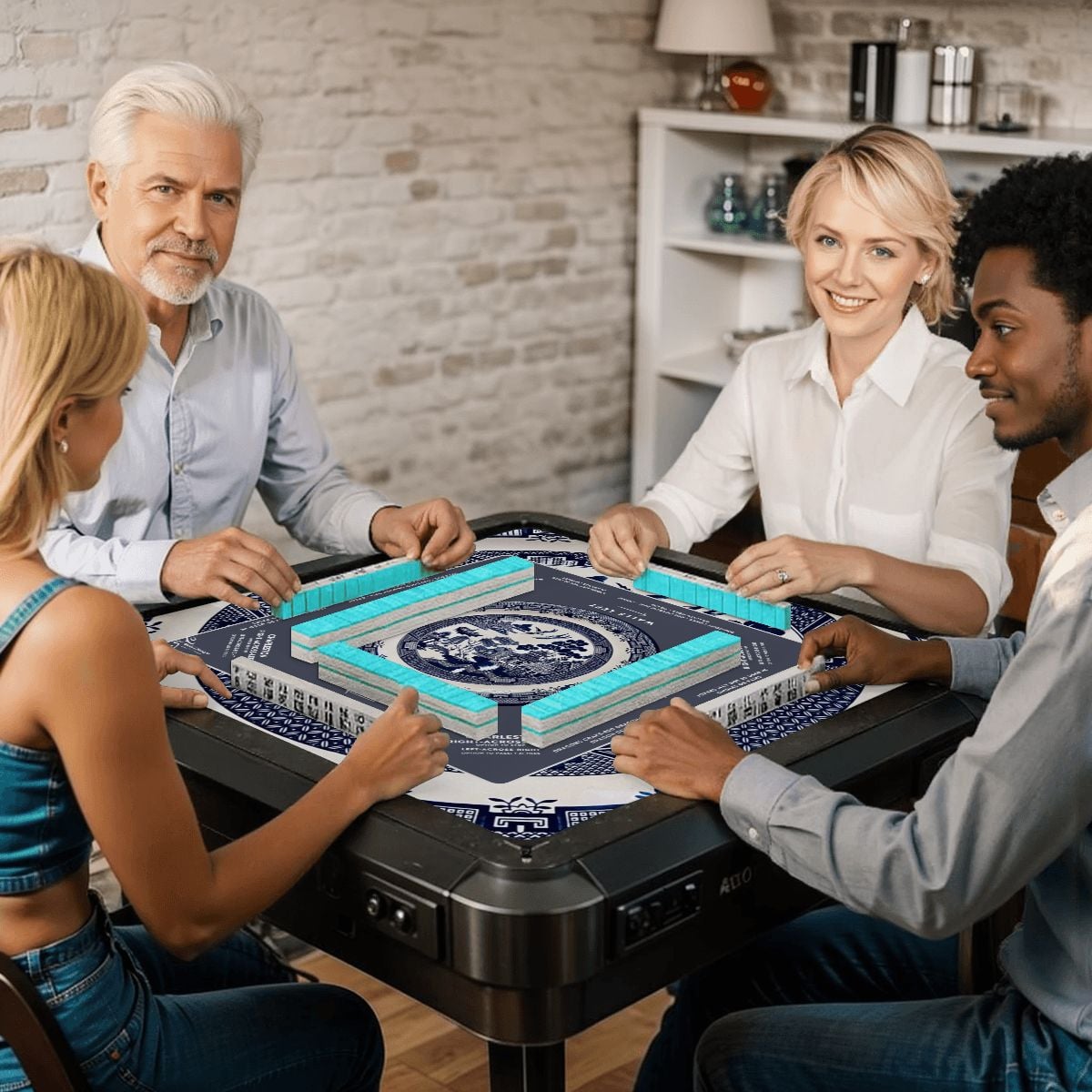 Chinoiserie Mahjong Mat with Storage Case | Classic Blue & White Table Mat