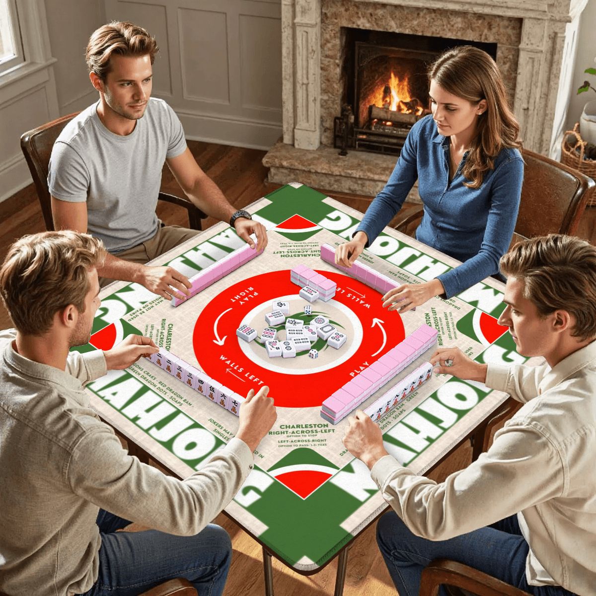 Bold Red and Green Mahjong Mat 31.5 x 31.5 - For Great Game Nights