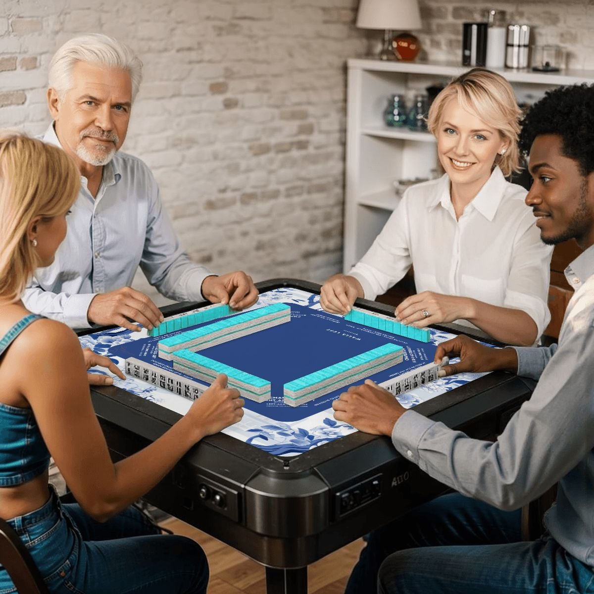 Blue Garden Mahjong Mat with Storage Case | Classic Blue & White Design