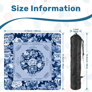 Blue Floral Mahjong Mat 31.5 x 31.5 - Durable Surface for Enthusiastic