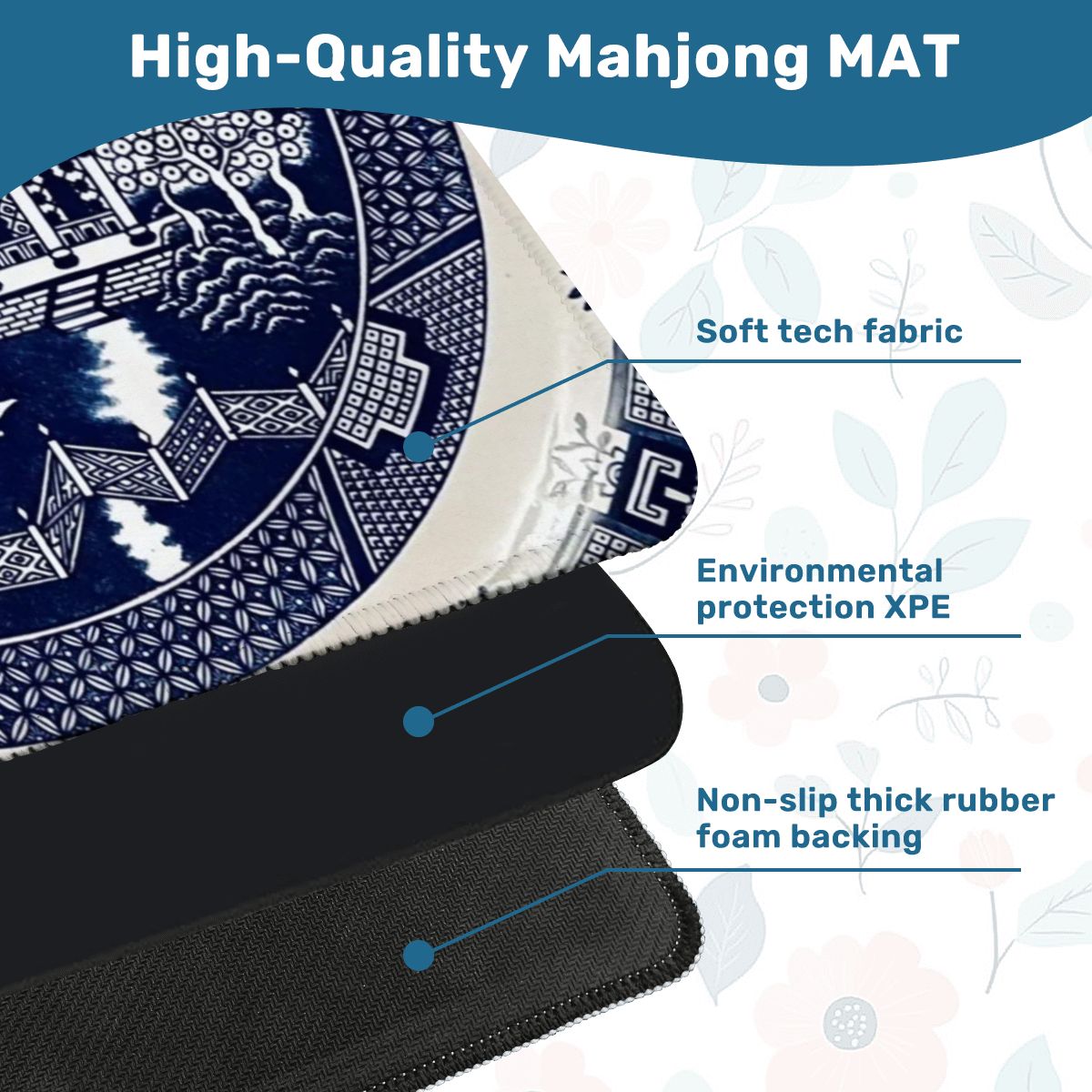 Navy Chinoiserie Mahjong Mat 31.5 x 31.5 - Essential for Mahjong Enthusiasts