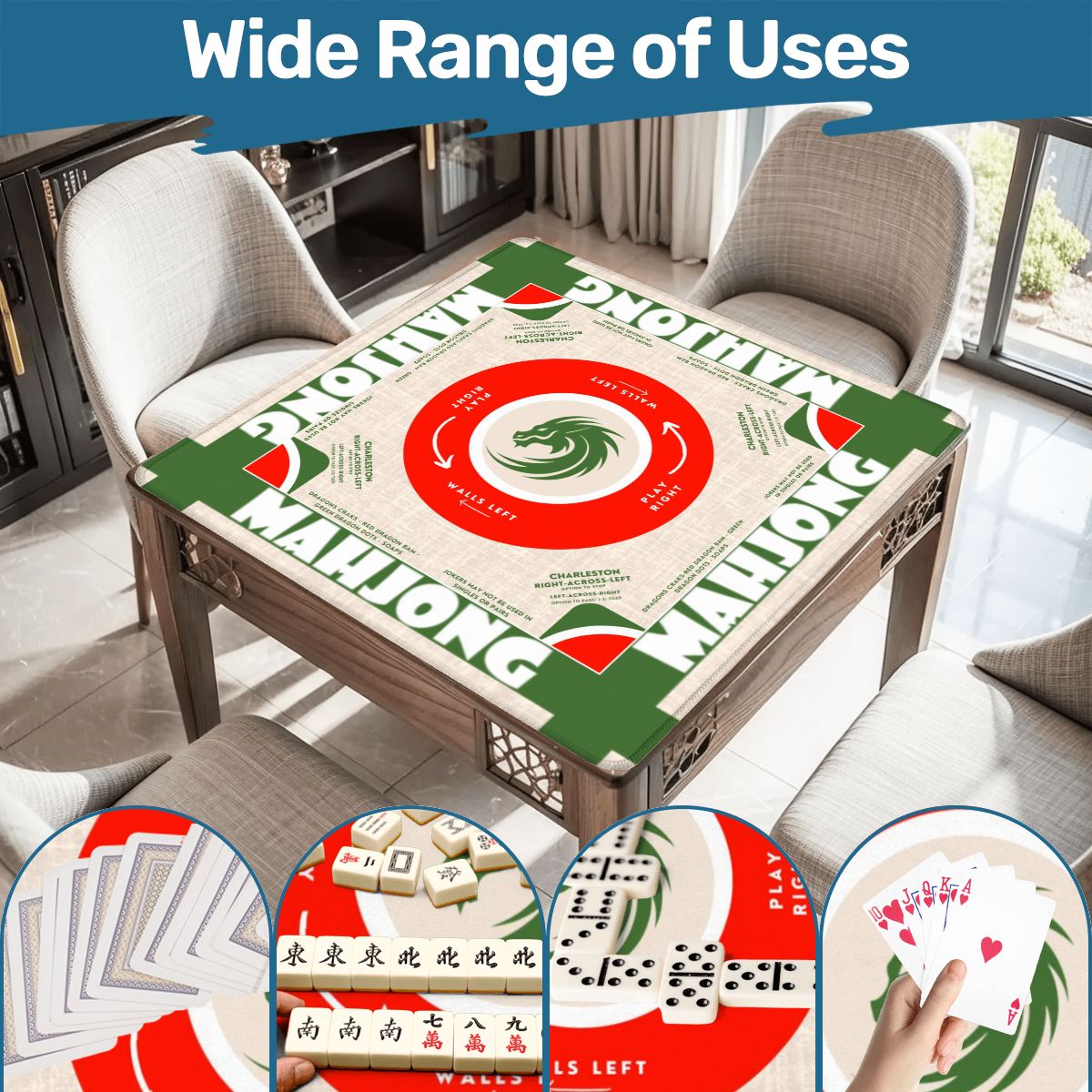 Bold Red and Green Mahjong Mat 31.5 x 31.5 - For Great Game Nights