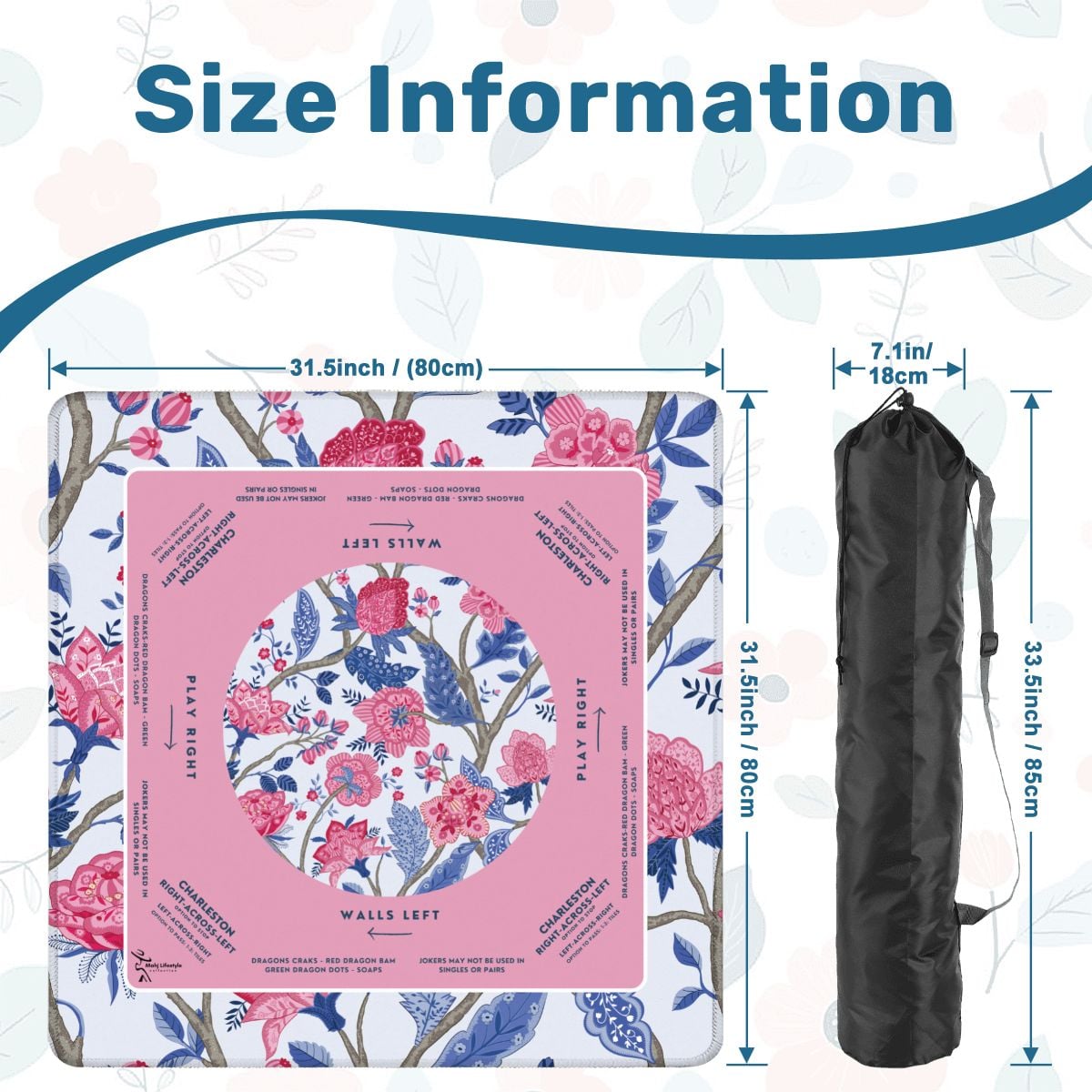 Pink Floral Mahjong Mat with Storage Case