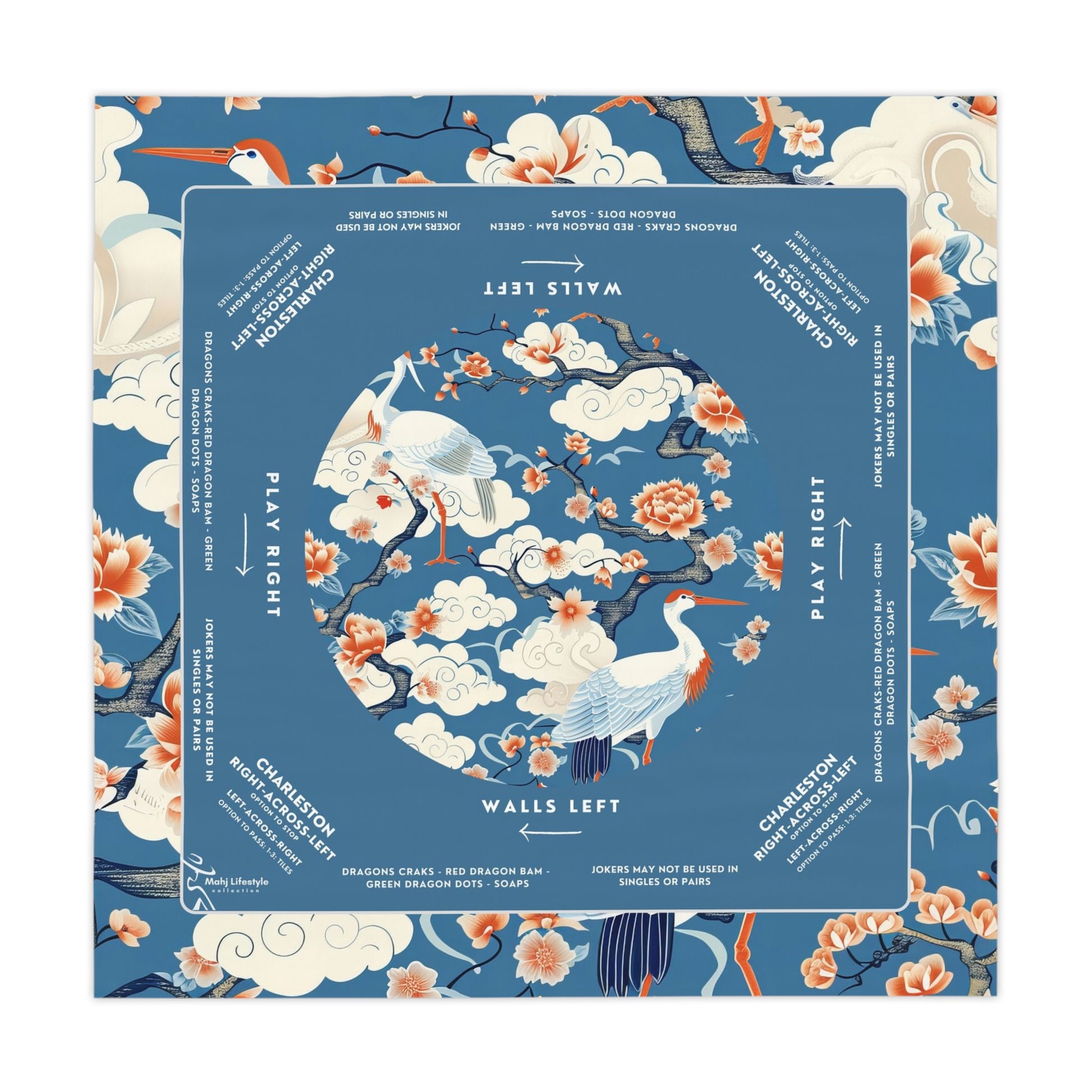 Premium Mahjong Mat Custom Made - Blue Cloudy Pelican Design for Mahjong Enthusiasts