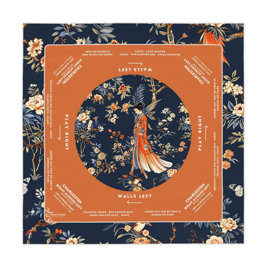 Premium Orange and Navy Mahjong Mat Custom Made - Smooth, Durable Surface for Enhanced Game Nights