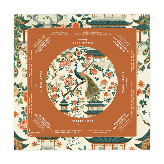 Premium Orange and Navy Peacock Mahjong Mat Custom Made - Smooth, Durable Surface for Enhanced Game Nights