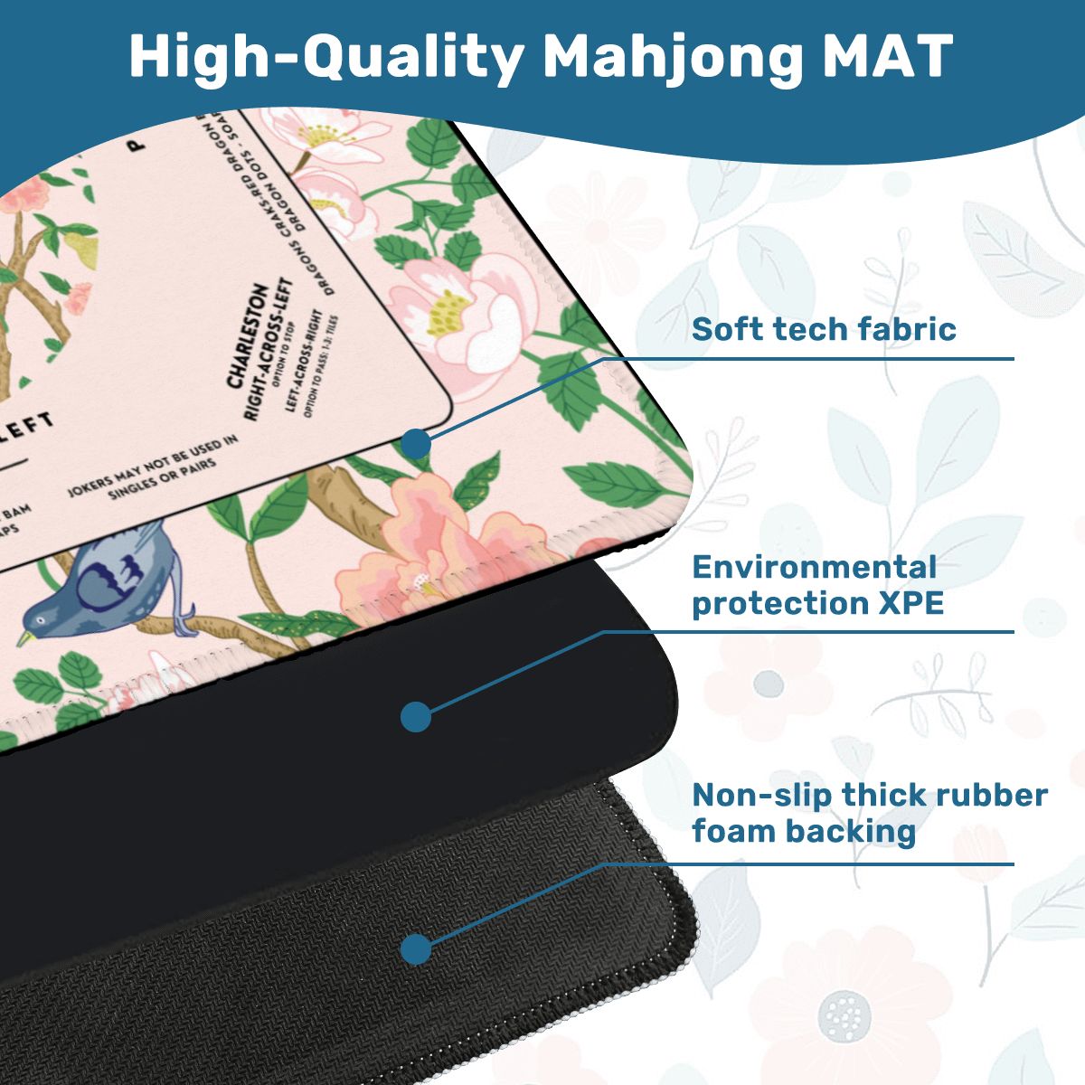 Blue Bird Design Mahjong Mat 30x30 - Durable Surface for Great Game Nights