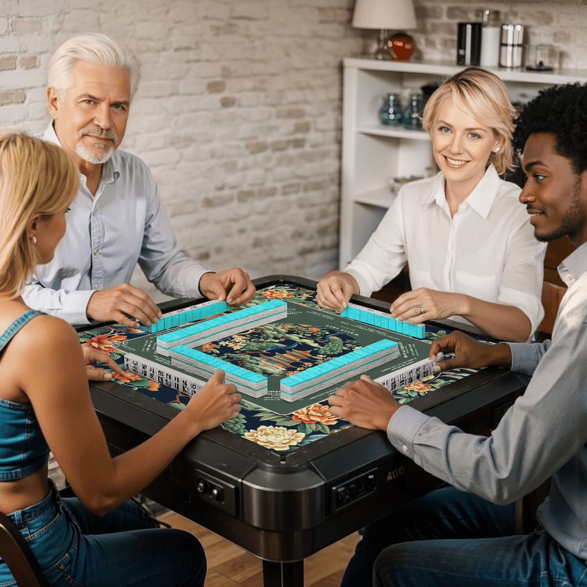 Green Peacock Mahjong Mat 30x30 - Durable Surface for Great Game Nights