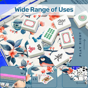 Birds and Tea Design Mahjong Mat, Size 31.5 x 31.5, Smooth Play Surface