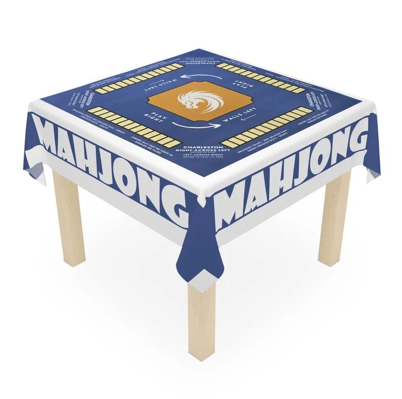 White blue with instructions-easy-to-follow mahjong tablecloth
