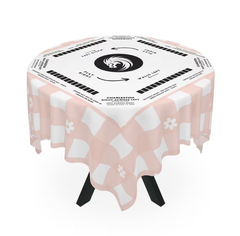 Playful Pink Floral Tablecloth for Mahjong Enthusiasts, great for beginners or students of the game