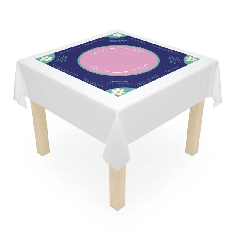 Mahjong instructional tablecloth gift for her, Blue and Pink Floral Mahjong Tablecloth - easy-to-follow mah-jongg tablecloth