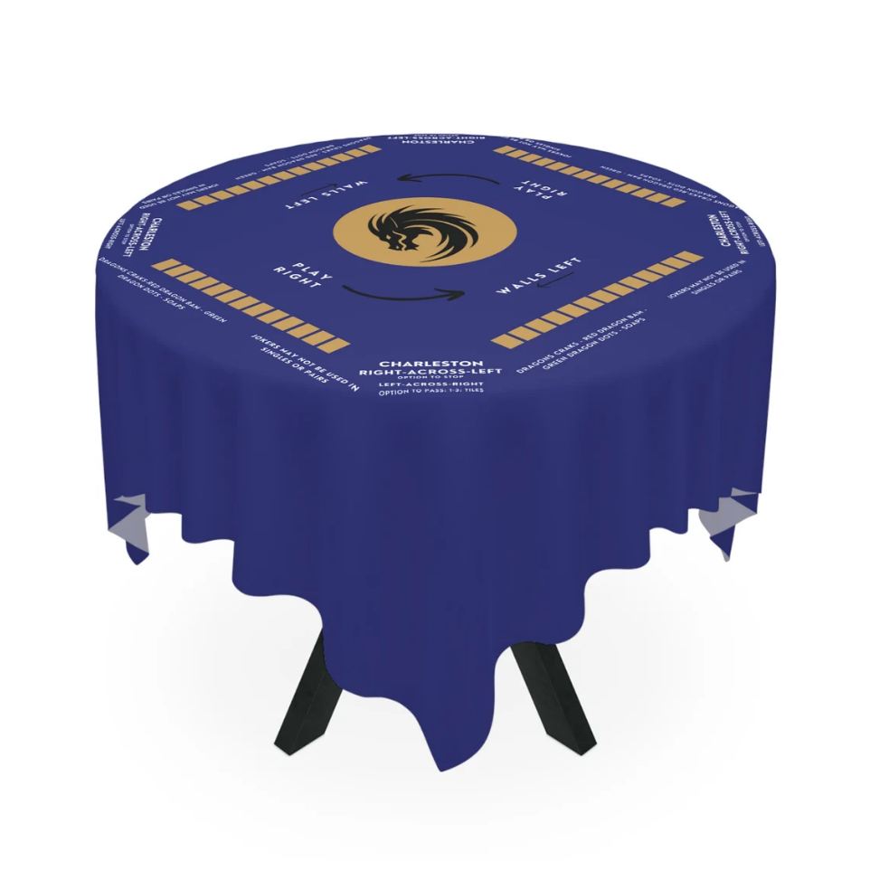 Mahjong blue and gold,  size 55.1" by 55.1" easy for beginners that are new to playing Mahjong, Mah Jong