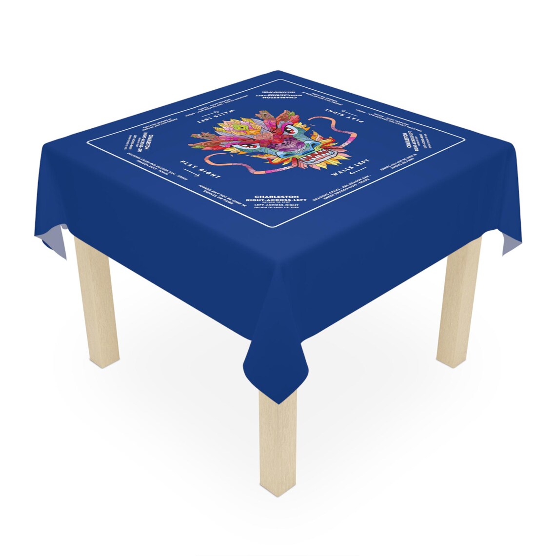 Dark Blue Dragon Mahjong Tablecloth - Vibrant and Colorful Design for Mahjong Enthusiasts