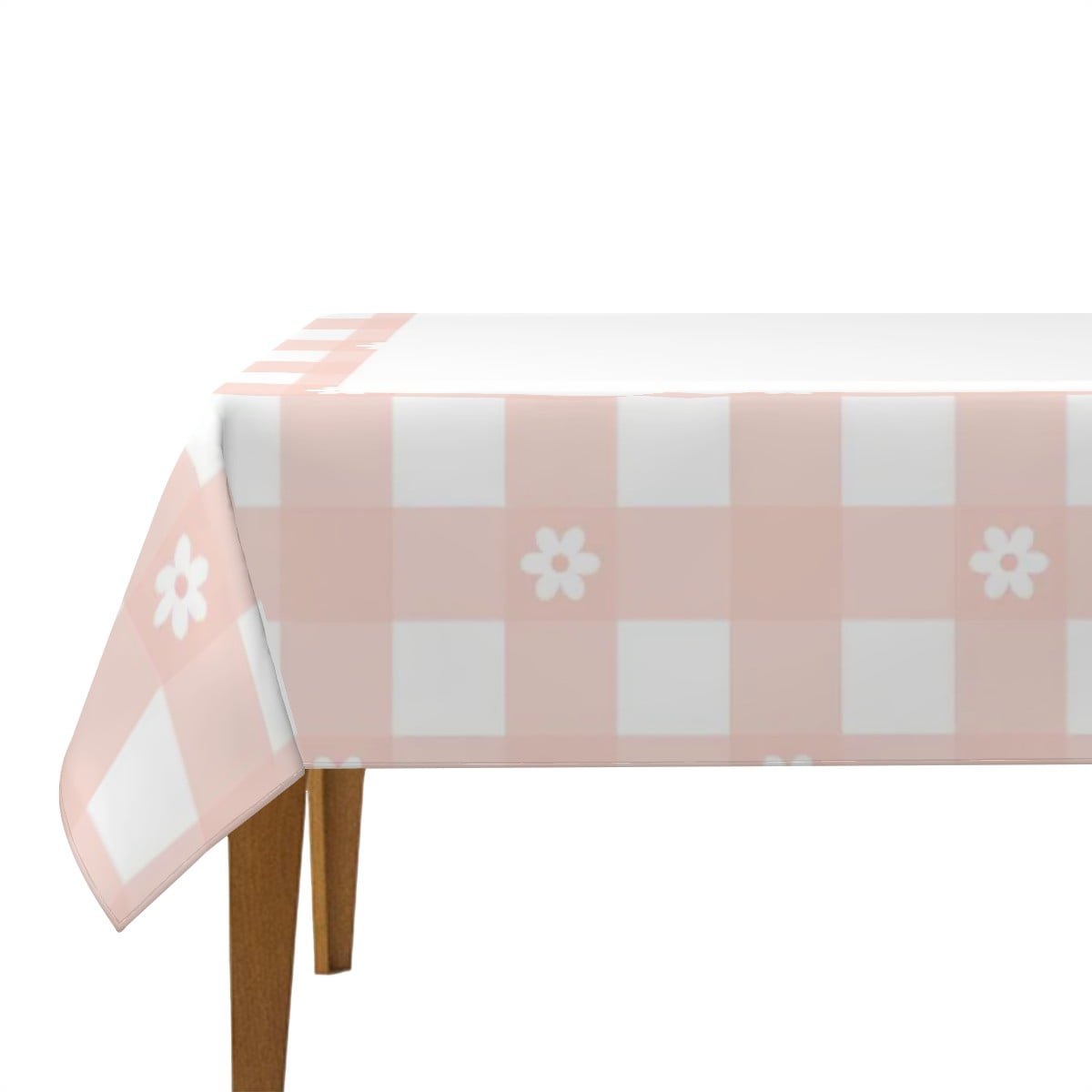 Pink Gingham Mahjong Tablecloth – 60 Inch | Blush Check Floral Design