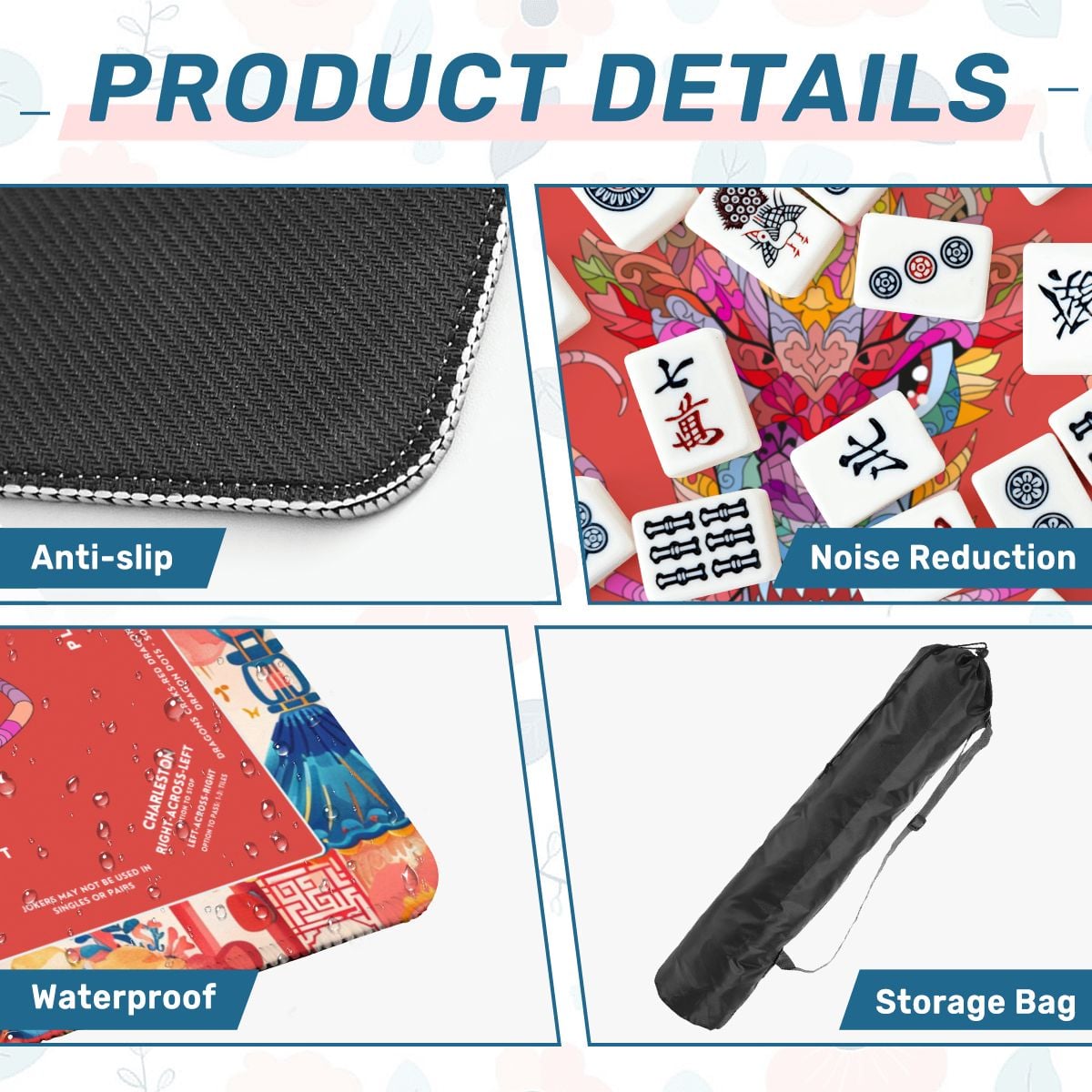 Red Dragon Mahjong Mat with Storage Case | Bold Festival Design