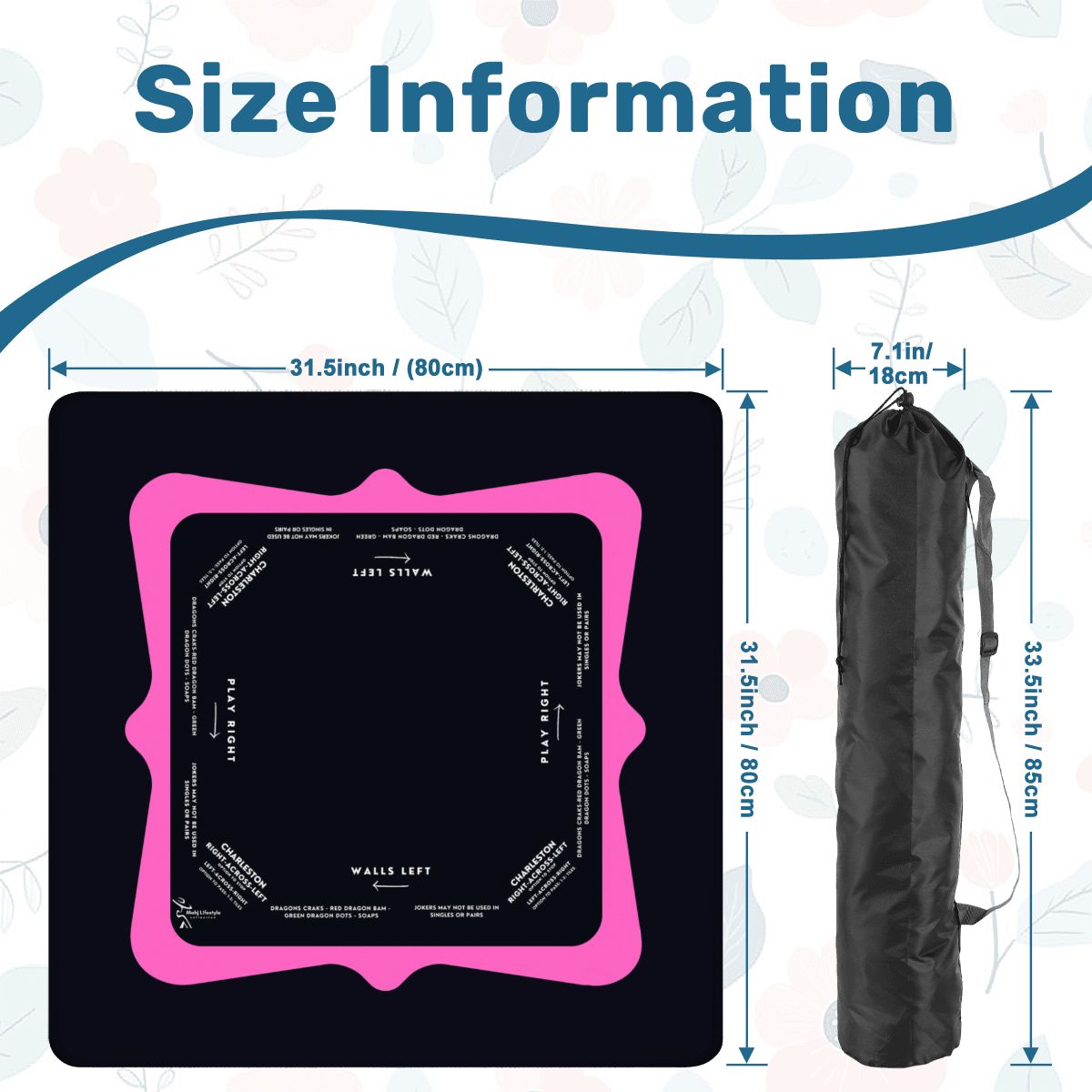 Mahjong mat pink and black color  31.5"x31.5