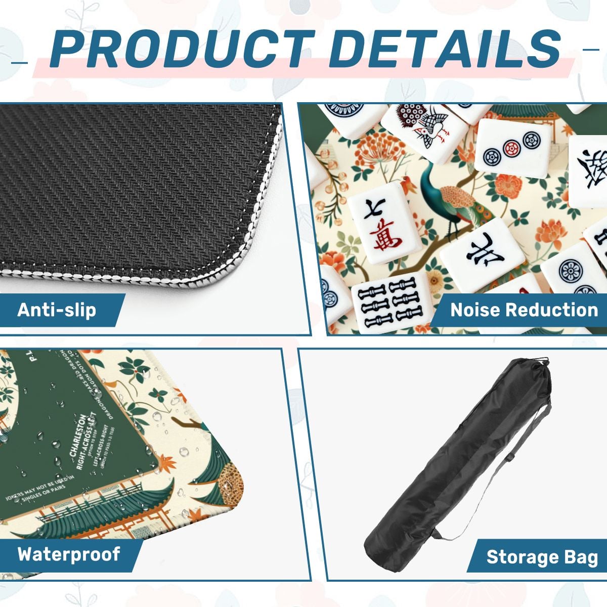Green Peacock Mahjong Mat with Storage Case