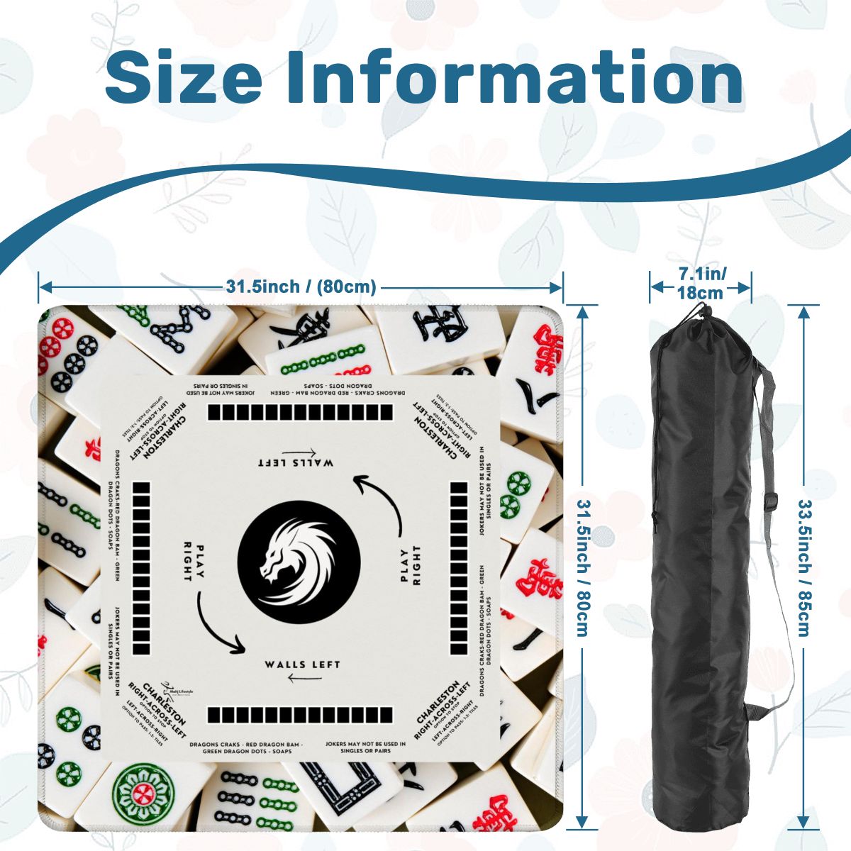 Tile Design Mahjong Mat 31.5 x 31.5 - Durable Playing Surface, Handmade Mat