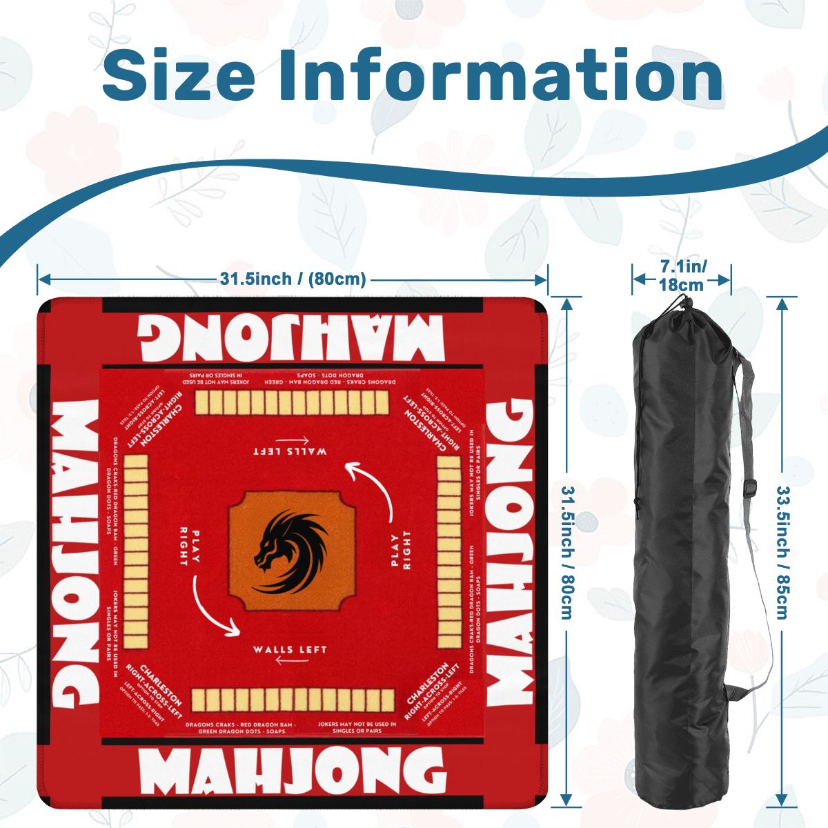 Red Design Mahjong Mat 31.5 x 31.5 - Durable Surface for Great Game Nights