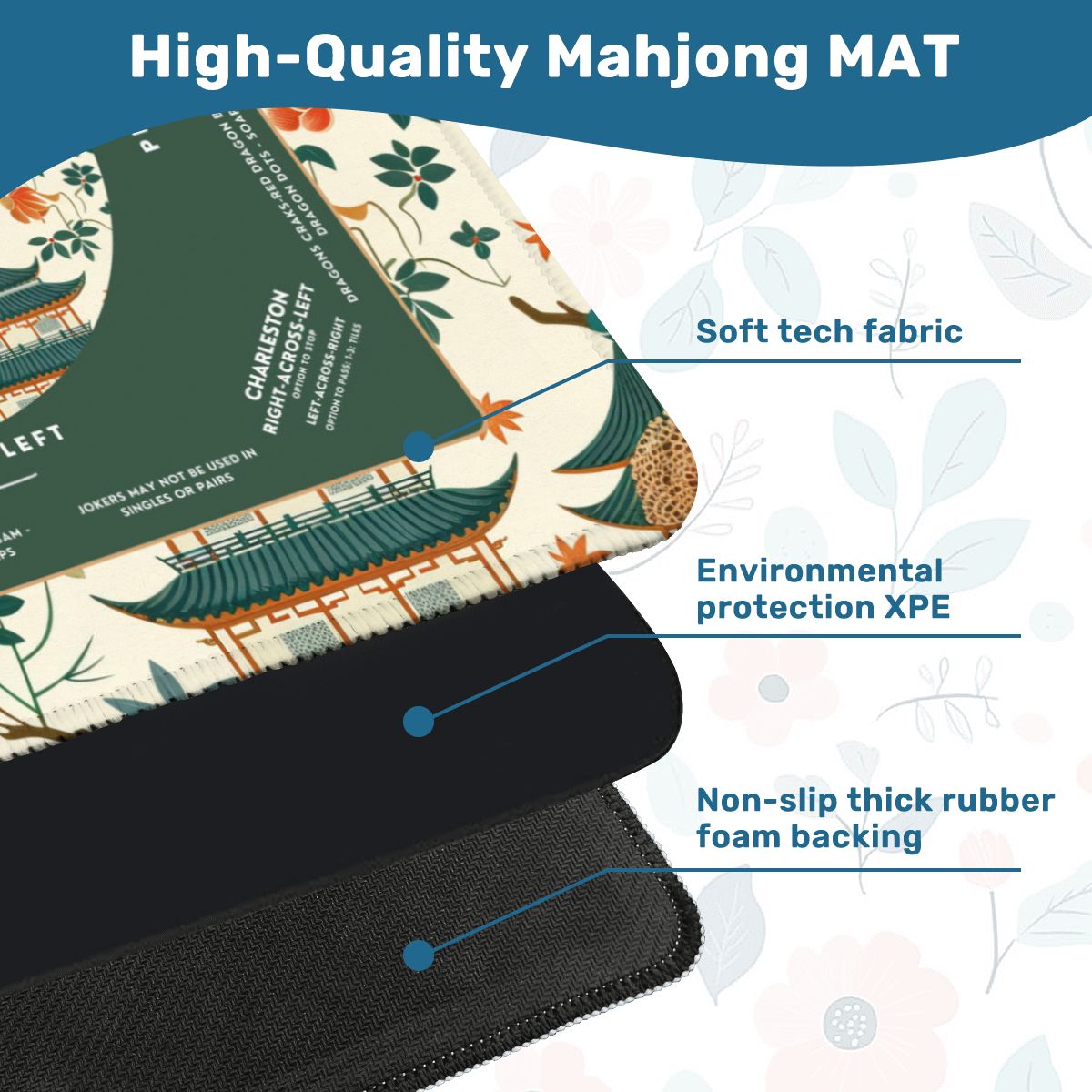 Green Peacock Design Mahjong Mat, Size 31.5 x 31.5  inches