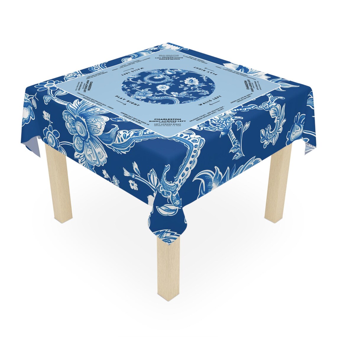 Royal Blue Mahjong Tablecloth with Rules & Directions - Perfect for Mahjong Trainers and Learners