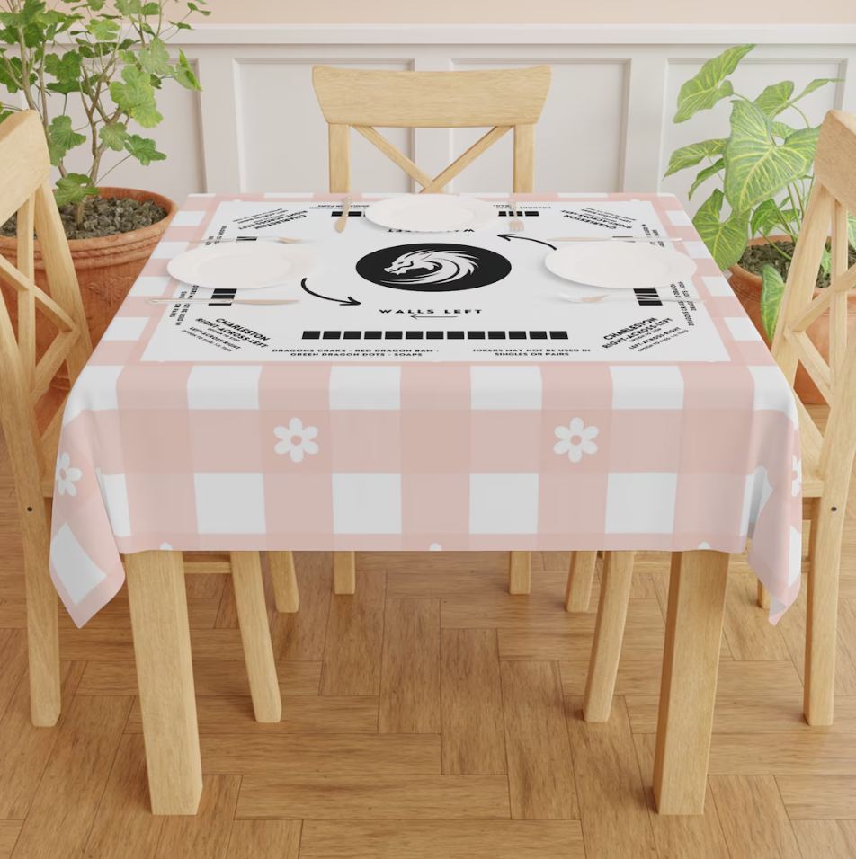 Playful Pink Floral Tablecloth for Mahjong Enthusiasts, great for beginners or students of the game