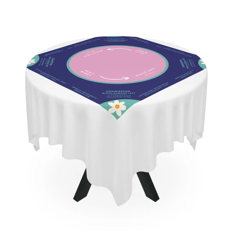 Mahjong instructional tablecloth gift for her, Blue and Pink Floral Mahjong Tablecloth - easy-to-follow mah-jongg tablecloth
