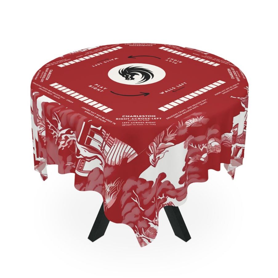 Dark Red Mahjong, Chinoiserie Design, Chinoiserie Style Tablecloth, size 55.1" by 55.1", Mahjong Chinoiserie tabletop with instructions