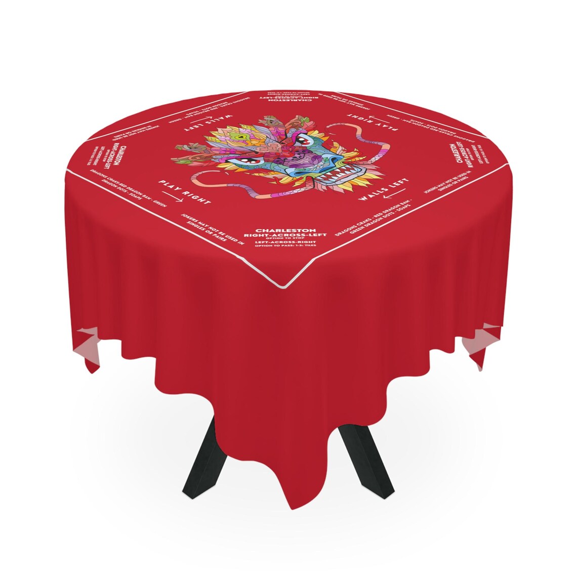 Vibrant Red Dragon Design Mahjong Tablecloth - Perfect for Mahjong Players and Enthusiasts