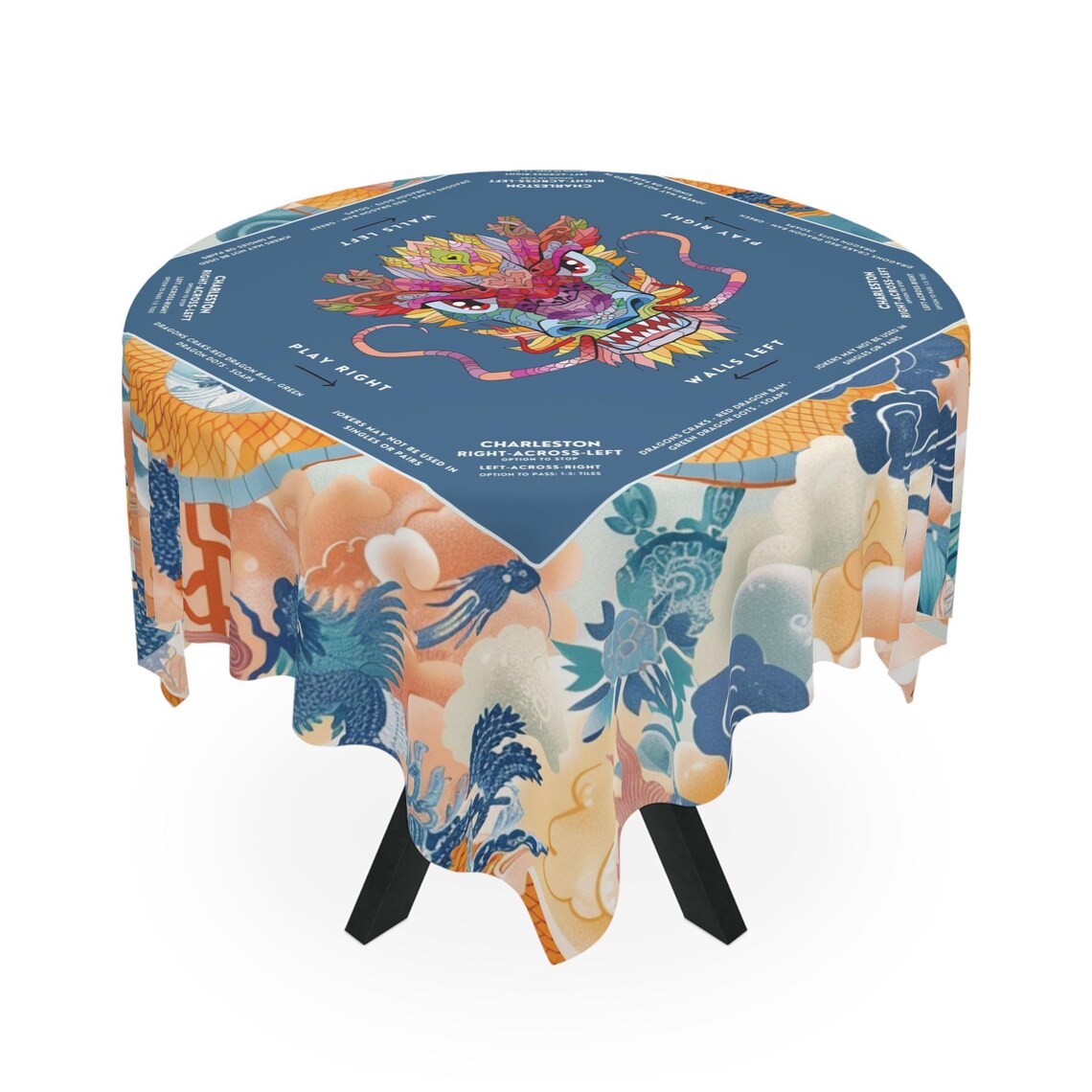 Vibrant Colorful Dragon Design Mahjong Tablecloth - Perfect for Mahjong Lovers & Teams