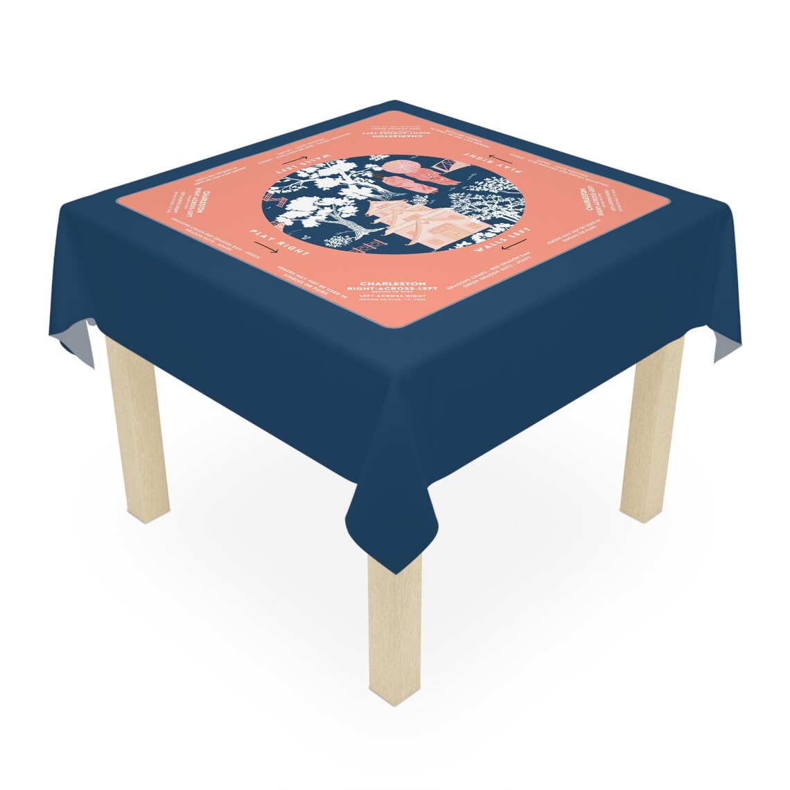 Elegant Navy and Pink Floral Mahjong Tablecloth - Perfect for Mahjong Enthusiasts, Teams, and Lovers