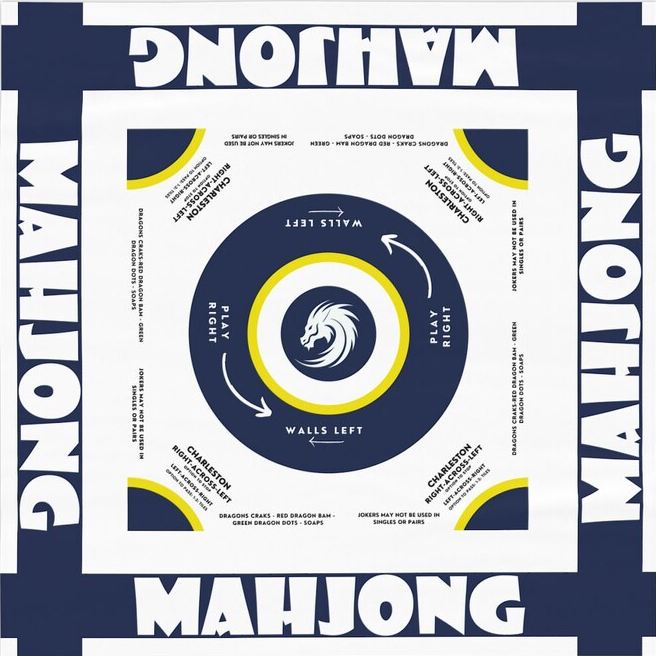 Blue/Yellow Design With Instructions-easy-to-follow mah-jong tablecloth