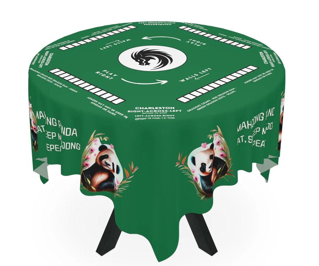 Personalized Panda designed Mahjong Tablecloth  Easy-to-Follow Rules and Instructions  55.1 x 55.1 Size