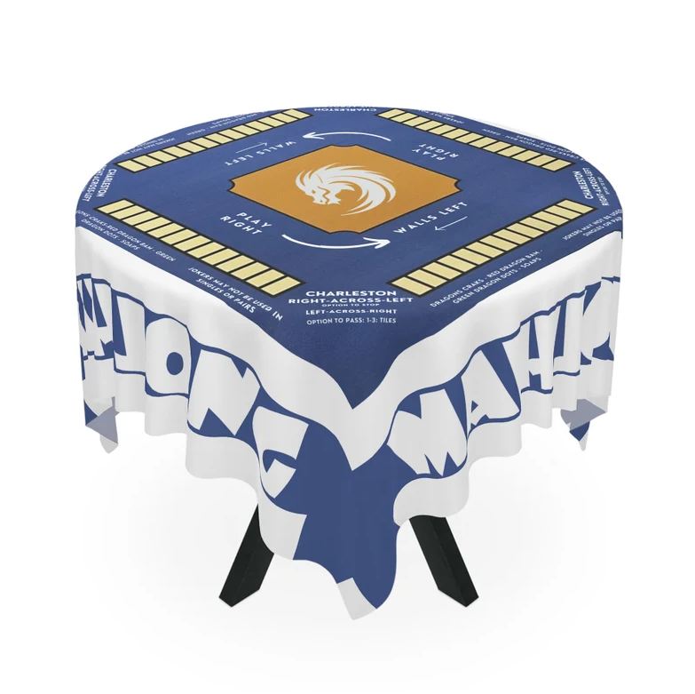 White blue with instructions-easy-to-follow mahjong tablecloth