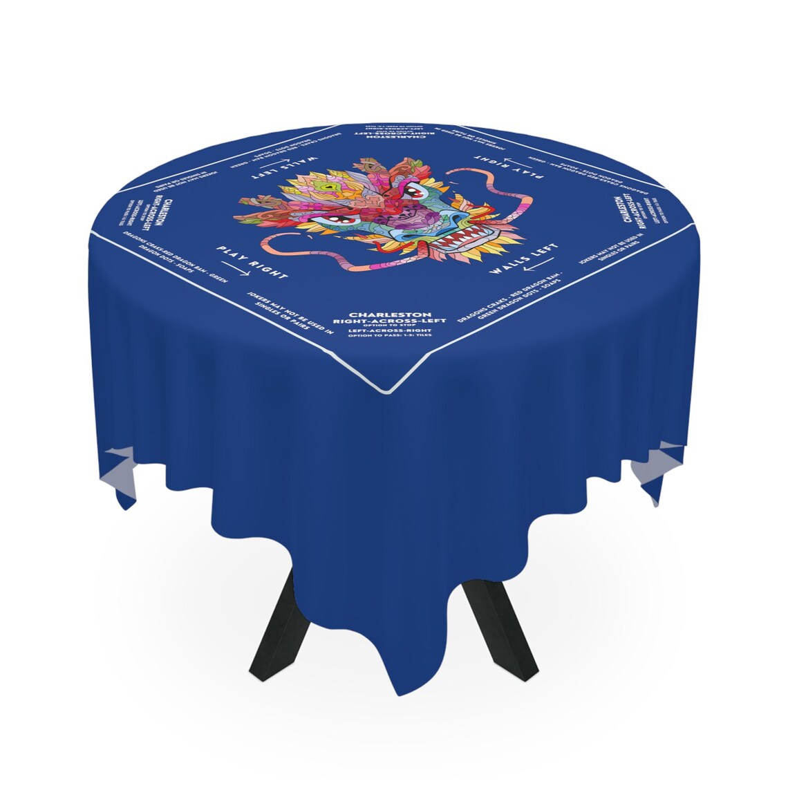 Dark Blue Dragon Mahjong Tablecloth - Vibrant and Colorful Design for Mahjong Enthusiasts