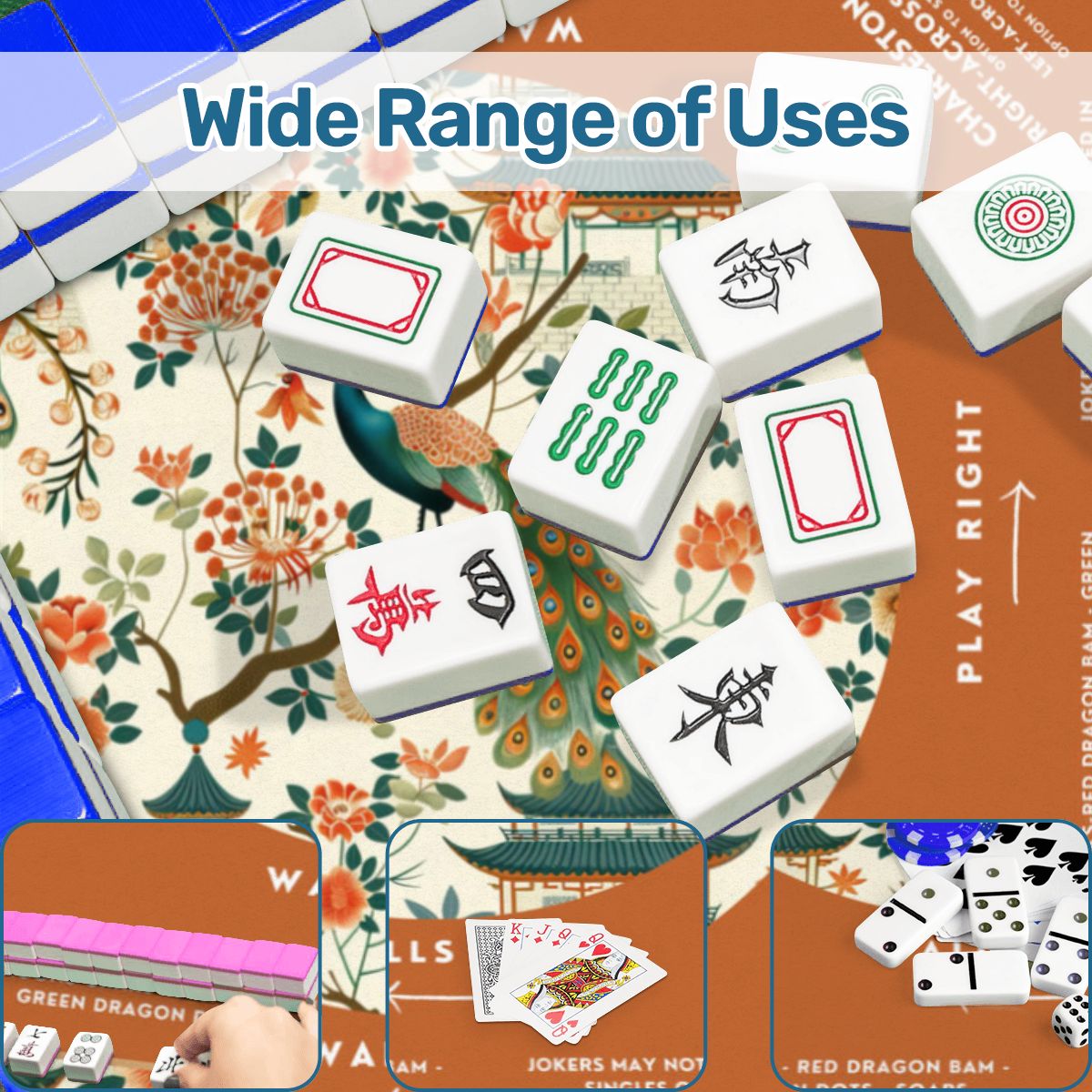 White Orange Peacock Design Mahjong Mat 31.5 x 31.5 - For Enhanced Game Nights