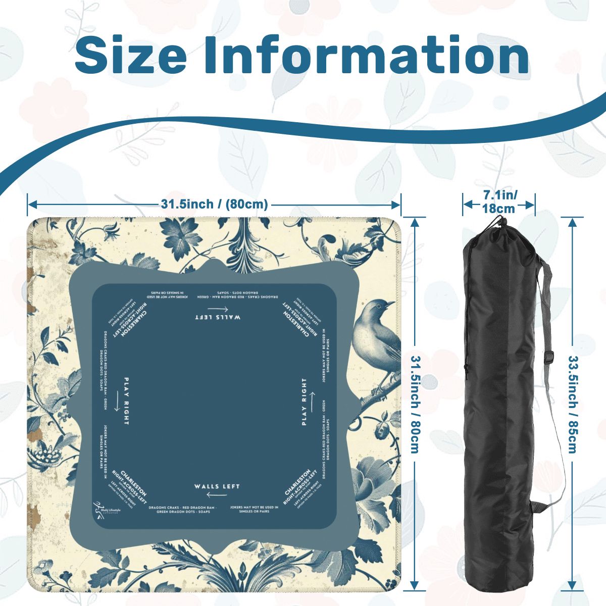 Blue Floral Mahjong Mat 31.5 x 31.5 - For Enhancing Game Night Experience