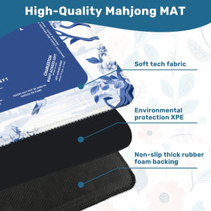 Blue Garden Mahjong Mat with Storage Case | Classic Blue & White Design
