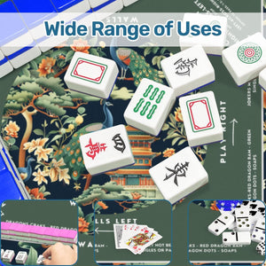 Green Peacock Chinoiserie Mahjong Mat with Storage Case