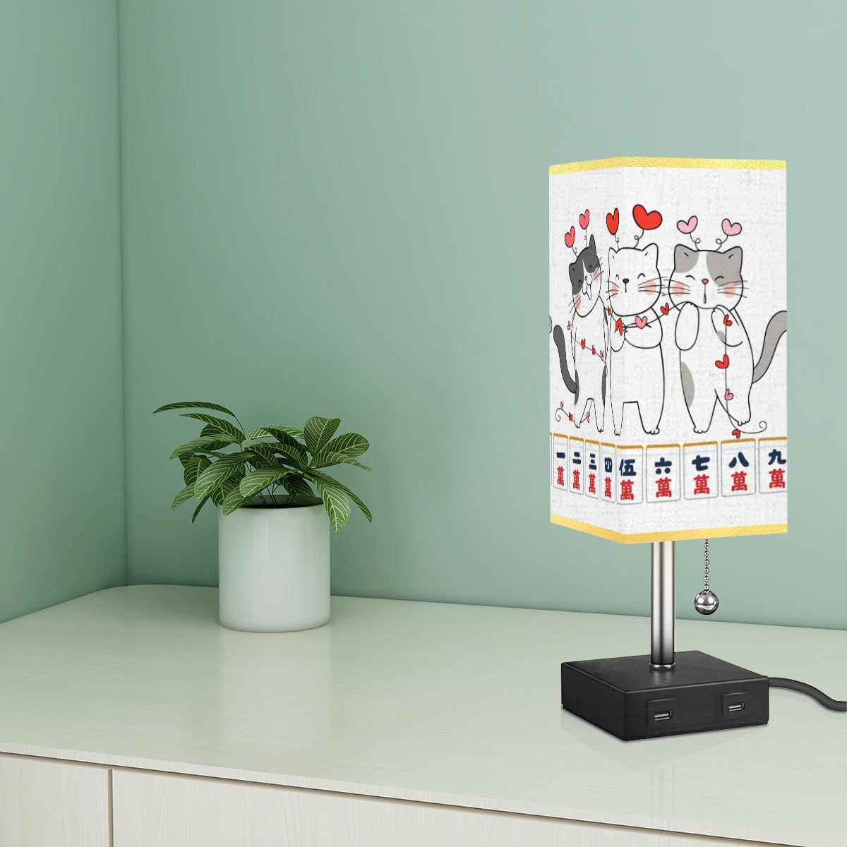 Square Table Lamp with USB Port Gold Trim
