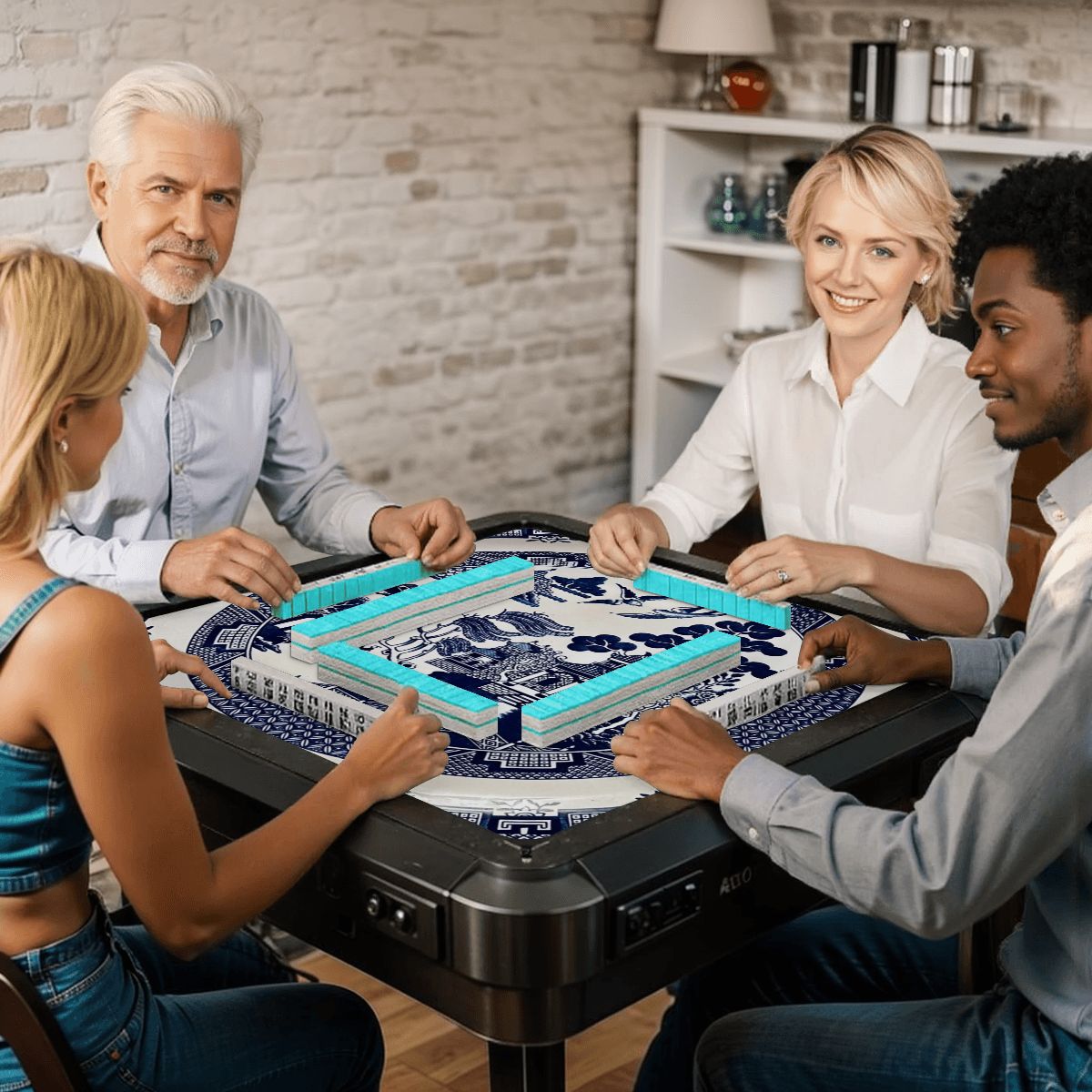 Navy Chinoiserie Mahjong Mat 31.5 x 31.5 - Essential for Mahjong Enthusiasts