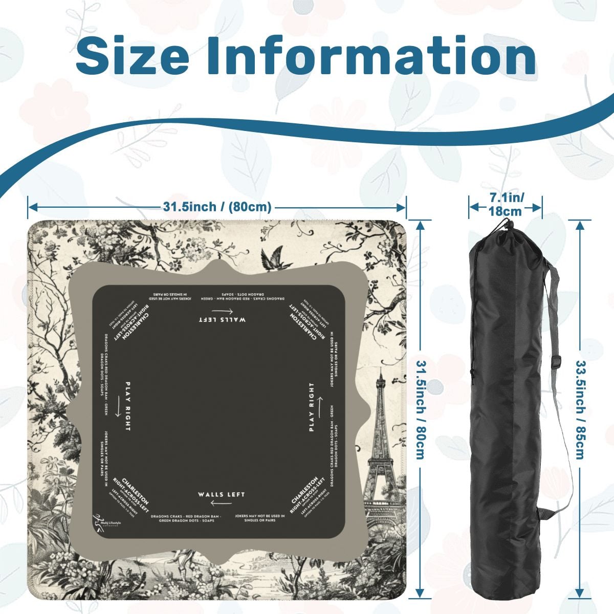 Midnight Toile Mahjong Mat with Storage Case
