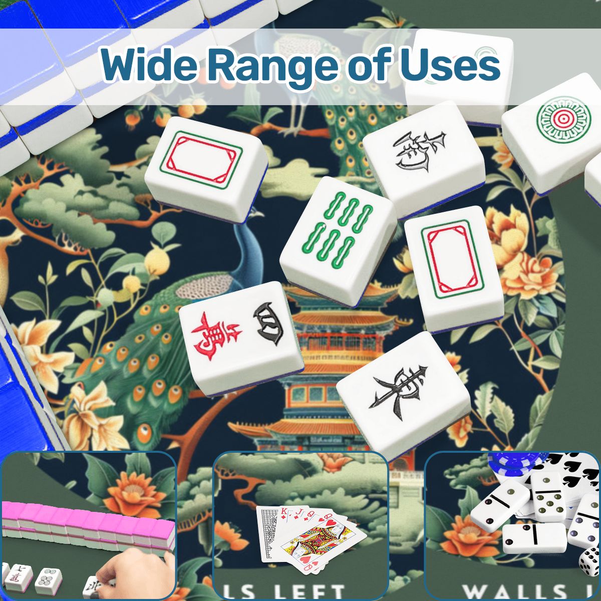Green Peacock Mahjong Mat 31.5 x 31.5 - Smooth Surface for Great Game Nights