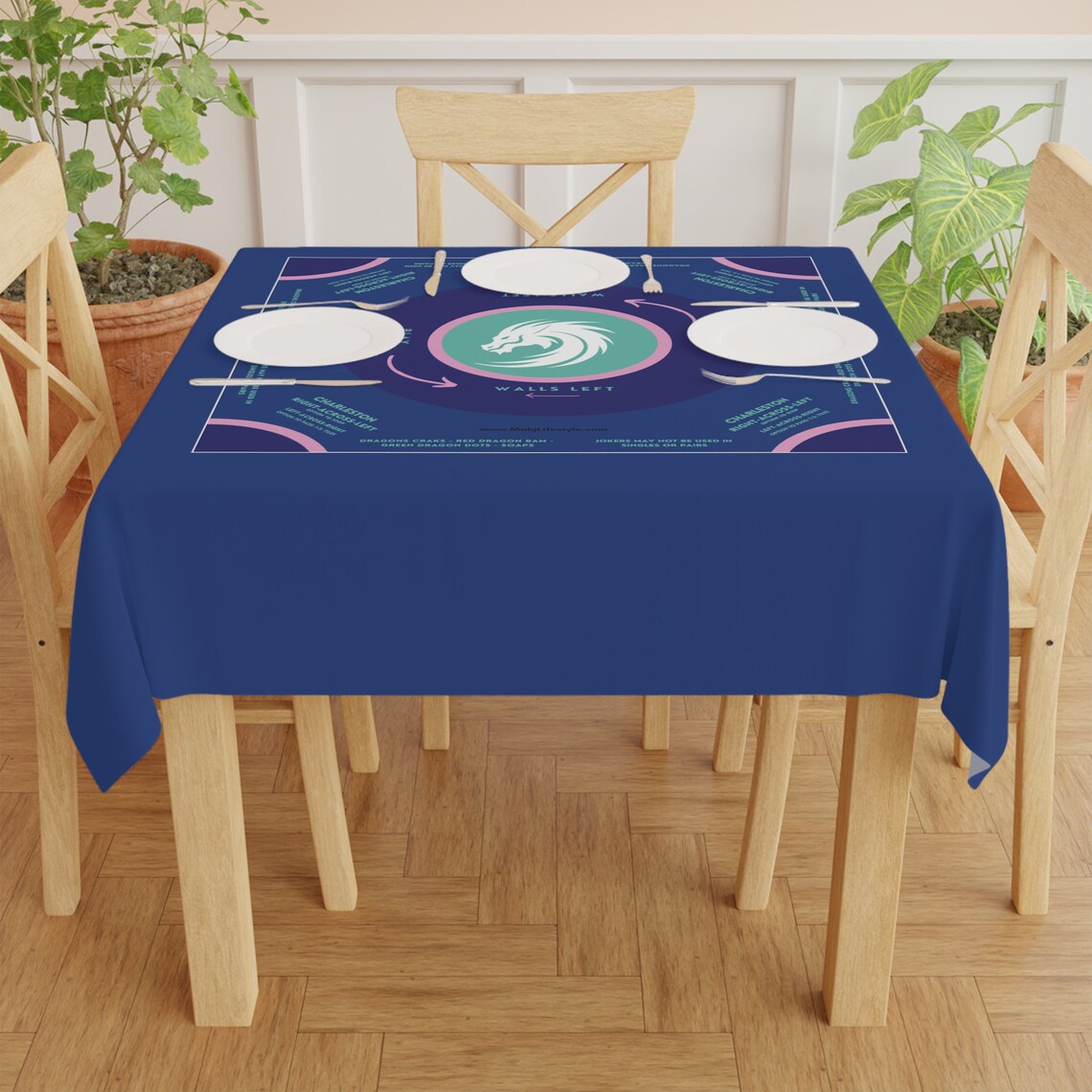 Elegant Blue and Purple Mahjong Tablecloth - Light Blue Design
