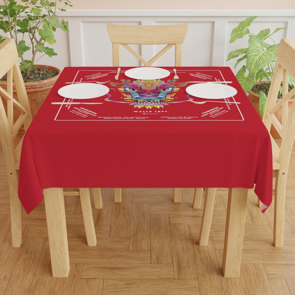 Vibrant Red Dragon Design Mahjong Tablecloth - Perfect for Mahjong Players and Enthusiasts