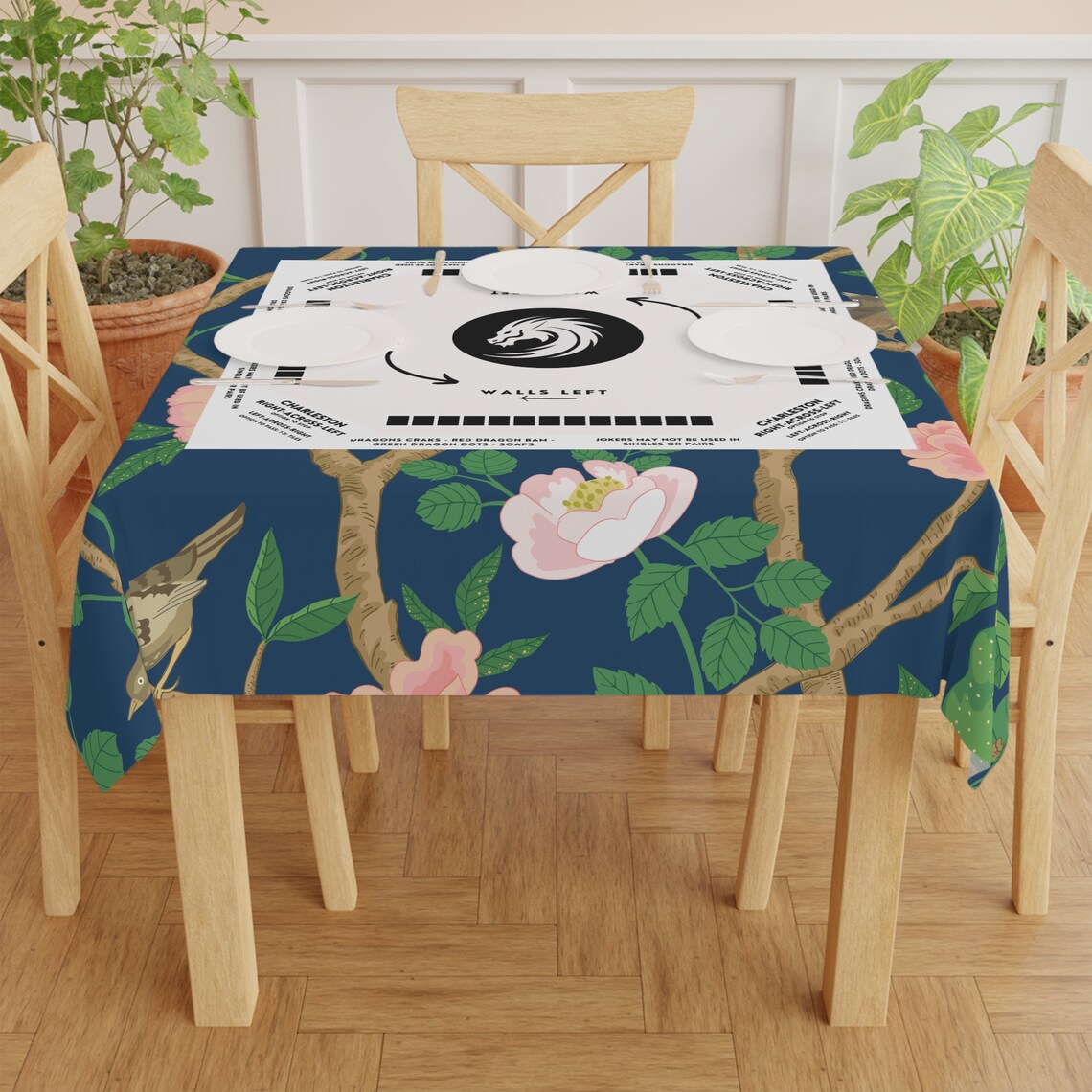 Floral Pink Flowers Mahjong Tablecloth – Elegant & Durable Cover for Mahjong Players