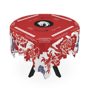 Red Mahjong table cloth, Serene Bamboo Breeze Mahjong, Red and blue Chinoiserie Design, size 55.1
